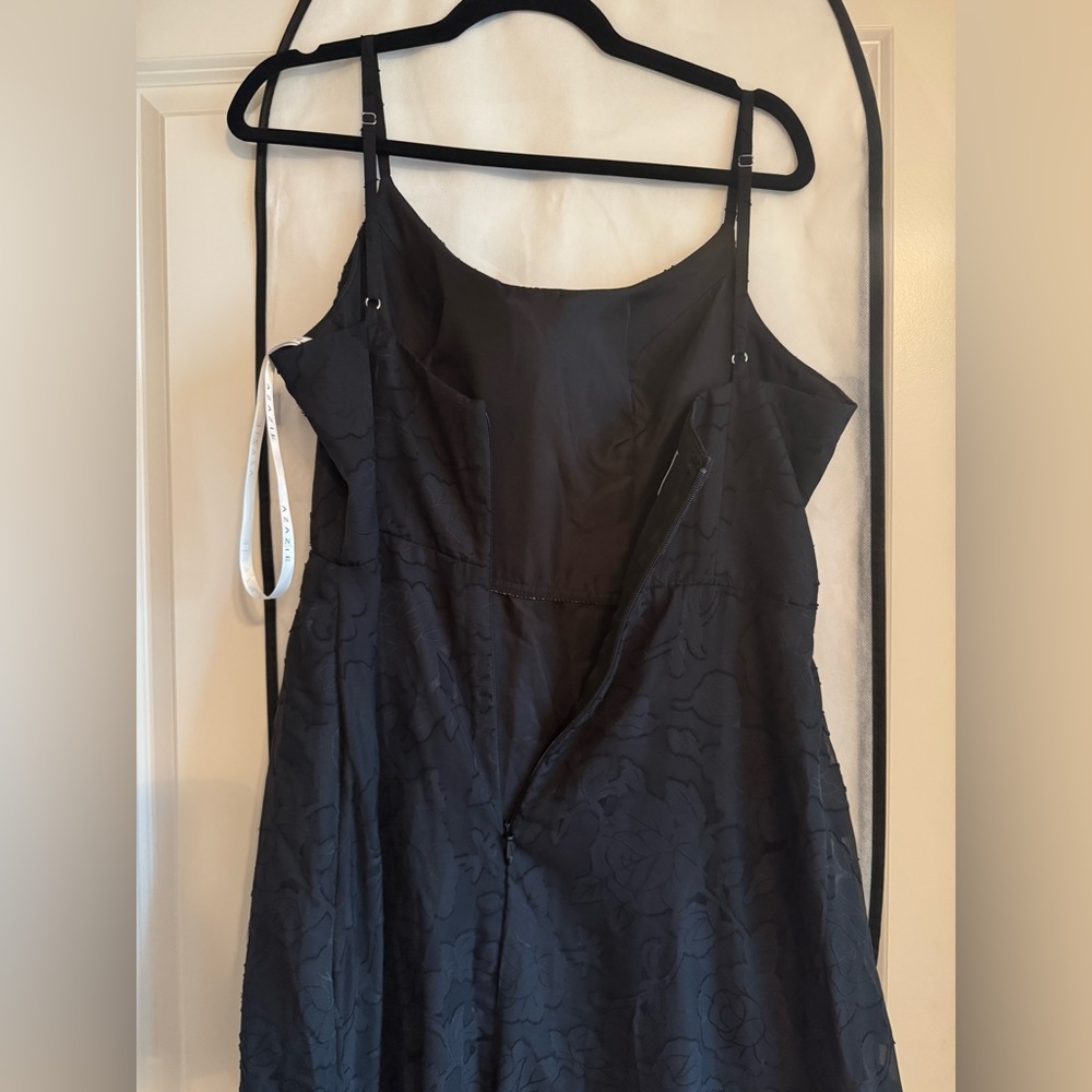 Azazie Black Floral Jacquard Spaghetti Strap Wedding Dress with Side Slit - Picture 8 of 10